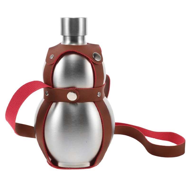 VICASKY Gourd Water Bottle 500ml Stainless Steel Flask with PU Strap for Outdoor Travel, Hiking Picnic, Wine Container Kettle Sports Whisky Camping