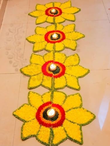 Image of Rangoli Floor Decoration Mat, Haldi & Mehndi Ceremony, Pooja and Festivals | Traditional Floral Design Decorative Mat for Home Entrance, Mandap & Event Decor