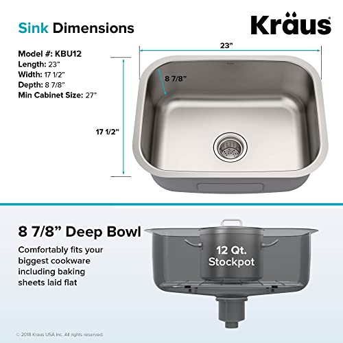 Kraus Kbu12 23 Inch Undermount Single Bowl 16 Gauge Stainless Steel Kitchen Sink #TOP4