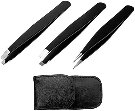 Tweezier | Multipurpose Stainless Steel Eyebrow Tweezers Set | Eyebrow Plucking Ingrown Hair Removal Tweezers | High Precision and Secure Grip | Leather Pouch Included