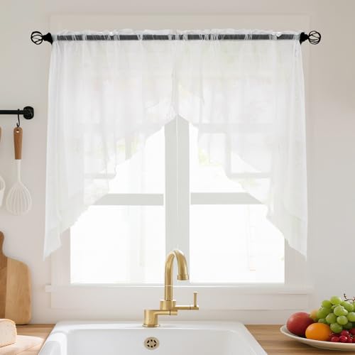 HiSnug Curtain 2er Set Weißer Voile Küche Scheibengardine mit Tunnelzug,...