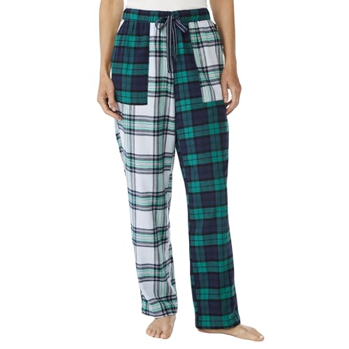 LifeShe Women Tartan Plaid Print Pants Drawstring Elastic Waist Christmas Pant Baggy Straight Leg Trousers