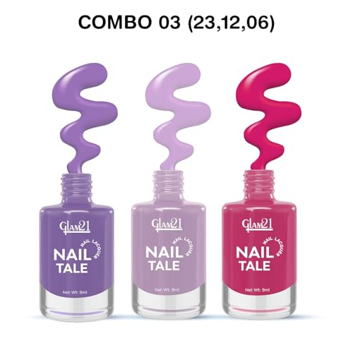Image of Glam21 Nail Tale- Nail Lacquer|Set of 3|Multicolor|Quick Drying Nail Polish| Glossy Gel Finish Nail Kit | Highly Pigmented & Long Lasting | Chip Resistance|9ml Each|Shade-03