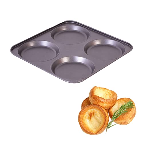 D.A.Y. Republic 4 Hole Yorkshire Pudding Tray 23 cm Carbon Steel with a Goldflon Non-Stick Coating for Those Perfect Puddings (One Yorkshire Pudding Tray)