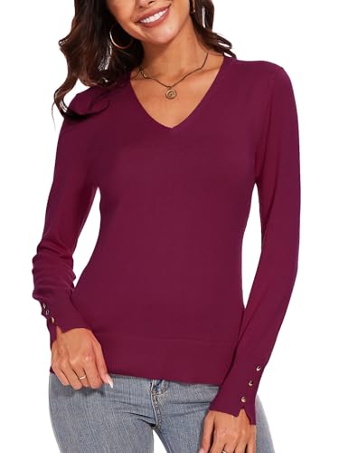 Image of Spicy Sandia Women's V Neck Pullover Sweaters with Dressy Cuffs | Long Sleeve Business Casual Knit Tops