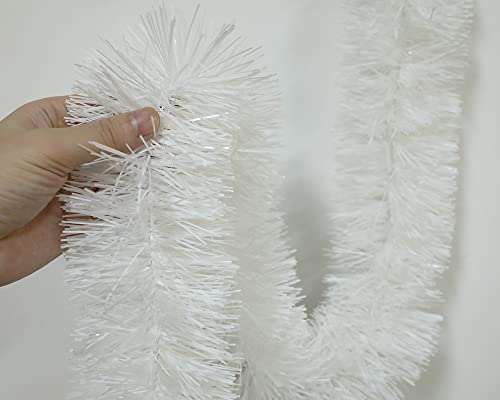 7,6 m lange Rolle, weiße Lametta-Girlande, glänzende Metallic-Folien-Dekorationen für Halloween, Parade, Schwimmen, Heiligabend, Silvesterpartys (10,2 x 6,5 m, Rolle, weiß) Cover