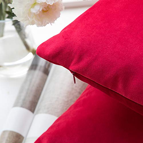 Phantoscope Pack of 2 Christmas Velvet Decorative Throw Pillow Covers Soft Solid Square Xmas Cushion Case for Couch Wine Red 18 x 18 inches 45 x 45 cm