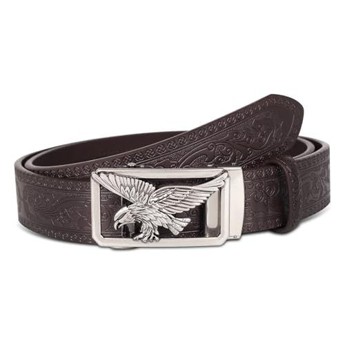 Image of Aurolran Men&Womens Leather Dress Belt Business Automatic Buckle Belt Color-Black Silver Gold
