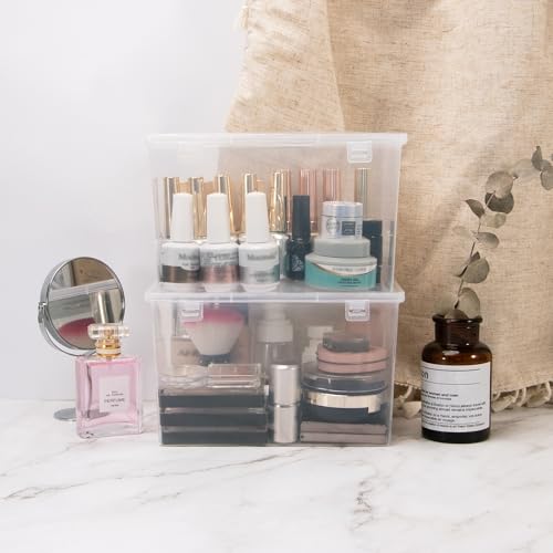 Image of Clear Storage Box with Lid 4 Pack,2.5 Quart Plastic Bins Craft Organizers and Storage, Small Container Stackable Case Box for Cosmetic, Plastic Storage Containers for Home Organization