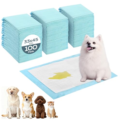 Chumix Tappetini Igienici per Cani 33x45cm 100pezzi Tappetini Assorbenti con Antiodore, Struttura 6 Strati Anti-Perdite, Traversine Cani per Cuccioli, Cani Anziani e Casi di Incontinenza