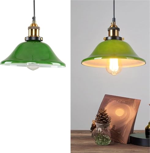 Lámpara colgante minimalista de cristal verde campana E27 vintage metal cocina dormitorio comedor 2
