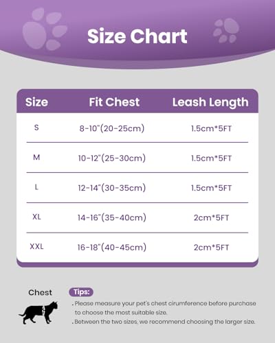 Image of FAYOGOO Cat Harness, Cat Leash and Harness Set for Walking Escape Proof, Harness for Small Cats /Small Dogs, Large Kitten /Puppy Harness and Leash, Harness for Cats,XXL(Modern Violet, Medium) | Step-in mesh vest, velcro + buckle + D-ring; reflective strips; includes matching leash; 5 sizes