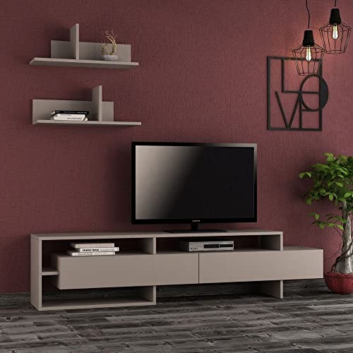 dechome - mobile tv soggiorno contemporaneo 2 ante dimensioni 180x32x42 cm colore tortora