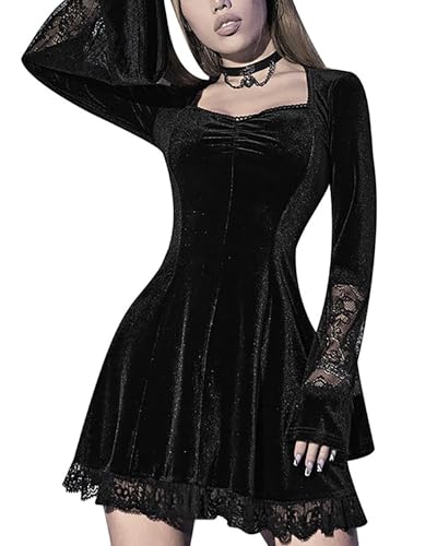 Robe de soirée gothique plissée aux manches longues ajustées