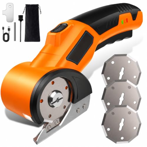Cordless Electric Scissors with 3 Tungsten Steel Blades 2500mAh Battery LED Light High-Torque Motor Cardboard Cutter for Fabric Cardboard Leather Carpet Wire Rope Cutters (Orange)