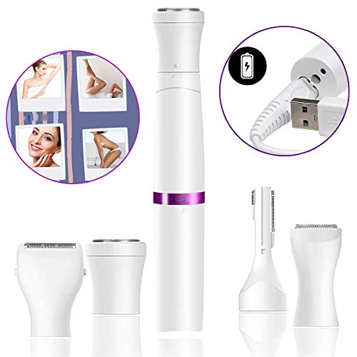 AIWKR 4 in 1 Women's Hair Removal Electric Shaver Ladies Razor for Legs Bikini Facial Nose Ears Eyebrows Body Hair Trimmer Cordless USB Rechargeable Painless Shaver