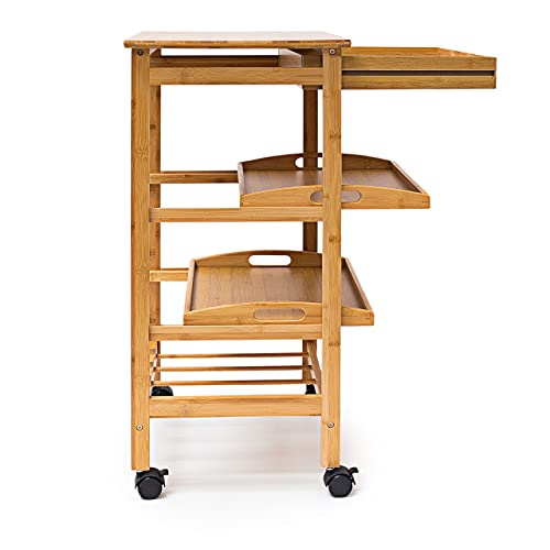 Relaxdays Carrito Auxiliar con Ruedas, 80,5x50x37cm, Verdulero, Carro Cocina, Cajón y 2 Estantes, Bambú, Marrón Natural - imagen 6