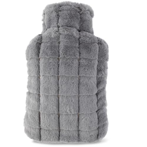 OWOZOI Wärmflasche mit Bezug Flauschig, Kuschelig Wärmflaschen mit Tasche Fellbezug für Hände, 2L Groß Naturkautschuk Gummi Wärmeflasche,...
