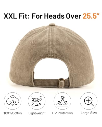 Image of XXL Baseball Cap For Big Heads, Soft Crown Washed Dad Hat, Oversized Denim Cap For Men Women Golf, Travel, Daily Wear