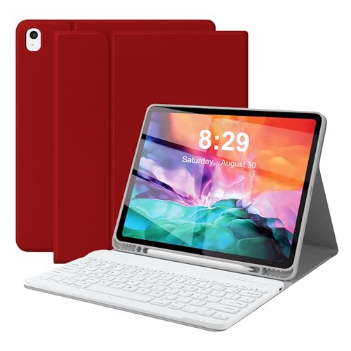 Keyboard Case for iPad Pro 12.9 inch (Old Model) 2015 1st / 2017 2nd Gen - Rechargeable, Detachable Wireless Bluetooth Keyboard - Folio Smart Leather Cover with Pencil Holder for iPad Pro 12.9”- Red