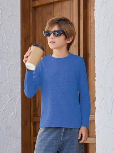 Image of Boys Long Sleeve Shirt Crewneck Solid Color Casual Top with Chest Pocket for Kids 5-14 Years