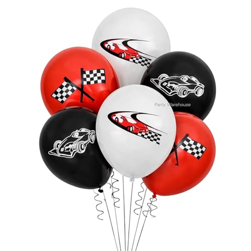 Image of Party Warehouse Racing Car Balloon Set for Birthday - 5Pcs | Race Theme Foil Balloons for Race Lovers | Tyre & Checkered Flag Balloons for Kids /Adults Party Decorations | Red, Black & White