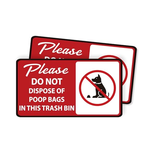 2PCS Please Do Not Dispose Poop Bags in This Trash Bin Stickers, Self-Adhesive Weatherproof Do not Throw Dog Poop Bag in The Trash Sign, Trash Can Stickers for House,Yard,Restaurant(7.9 x 4.3)
