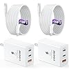 USB C Charger Block 100W, 3-Port GaN Super Fast Charger, Type C Wall Charger Adapter with 10ft USB C Charging Cable for MacBook Pro/Air,iPad Pro, iPhone 16/15Pro, S25/S24/S23 and More[2 Pack]