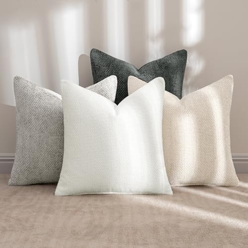 Image of MIULEE Pack of 4 Couch Throw Pillow Covers 18x18 Inch Gray Soft Decorative Chenille Pillow Covers Farmhouse Accent Cushion Covers for Boho Home Decor Sofa Bedroom Living Room