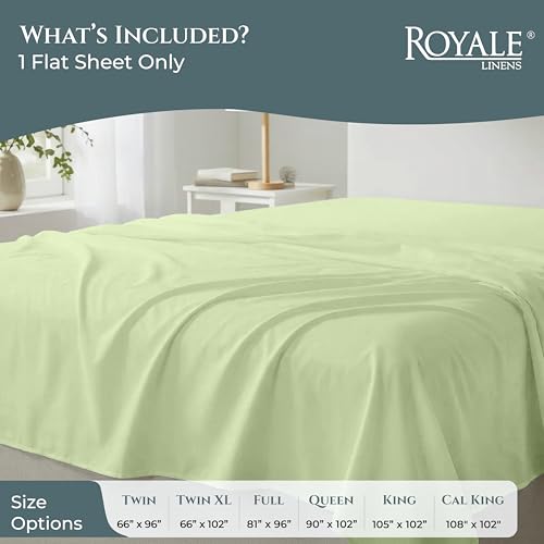 Image of Royale Linen 400 Thread Count Queen Size Flat Sheet Only - Cooling Sheets - 100% Cotton Flat Sheet Only Sold Separately - Luxury Sateen Weave - Super Soft Top Sheets Only (Queen, Florentine Sage)