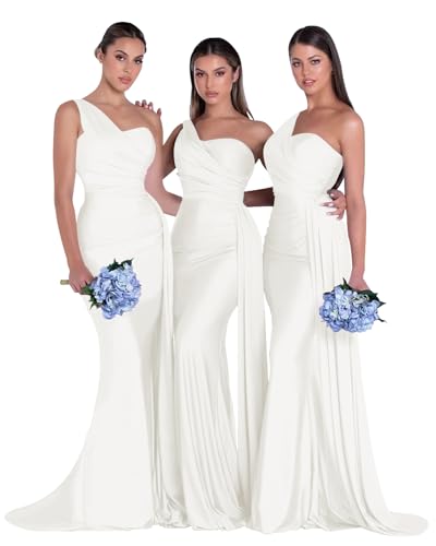 OYI Women's One Shoulder Mermaid Bridesmaid Dresses Long Ruched Bodycon Satin Formal Prom Gowns YZTS068