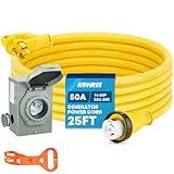 Kohree 50 Amp Generator Cord and Power Inlet Box Kit, 25FT NEMA 14-50P to SS2-50R Generator Extension Cord, 50Amp Pre-drilled Generator Inlet Box with Cable Waterproof Combo Kit, 125/250V, ETL Listed