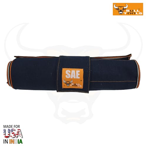 Image of BULL TOOLS Metric Ratcheting Wrench Set SAE, 17-Pocket Roll, with Zip Pouch, Made from Durable Recycled Cotton Canvas for Mechanics, DIYers, and Home Use - Navy Blue