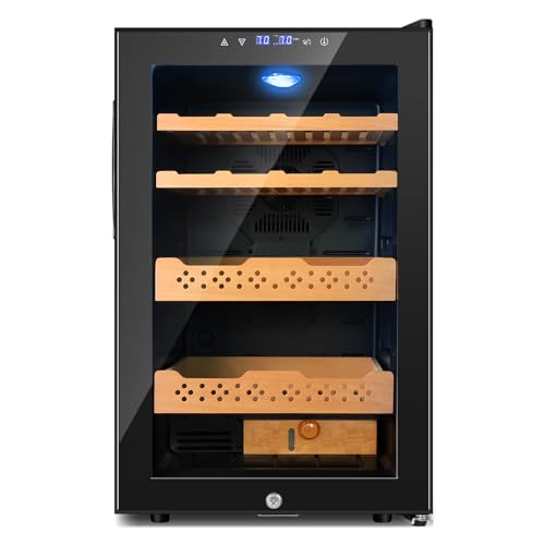 Image of 70L Electric Humidor - Large Capacity 400 Count Electric Humidor Cooler | Smart Temperature & Humidity Control | Spanish Cedar Wood Shelves, Digital LED Screen & Safety Lock | Christmas Gift for Men