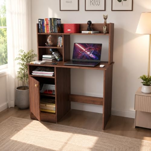 Image of SPYDER CRAFT Modern Indus Engineered Wood Study Table with Storage Shelf | Clean Minimalist Computer Desk for Home, Office, & Bedroom | Durable & Easy to Clean (Colombain) (Assembly DIY)