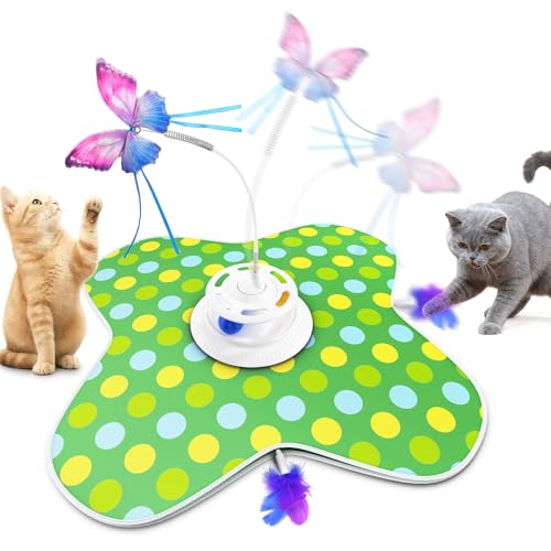 JHHBHV Interaktives Katzenspielzeug Elektrisch: 3-in-1 Automatisches Katzen Spielzeug abs-Material mit Flutter Butterfly Feder, Für Alle Katzen, Beschäftigung Allein Zu Hause