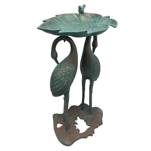 Image of Oakland Living Cast Aluminum 30-in Twin Crane Copper Patina Bird Bath with Leaf Bowl