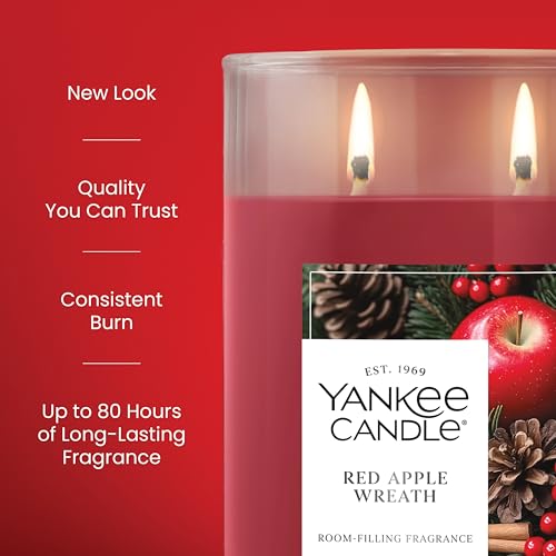 Image of Yankee Candle Large Tumbler Scented Candle with up to 80 Hour Burn Time, Premium Plant Wax Blend for Consistent Burn, 20 oz Tumbler Candle with Room Filling Fragrance, Red Apple Wreath