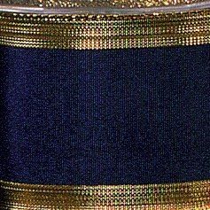 Navy Blue Grosgrain with Gold Edge Wired Craft Ribbon 1.5 x 27 Yards