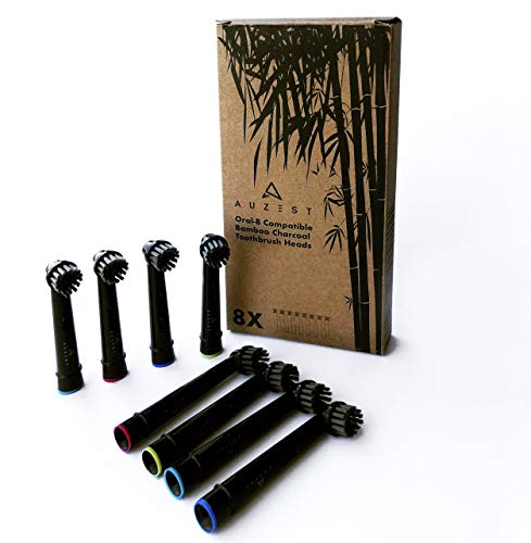 Cabezal de cepillo de dientes negro con carbón activado que elimina las manchas con precisión, con anillos de colores, compatible con Braun Oral B con empaque ecológico Cover