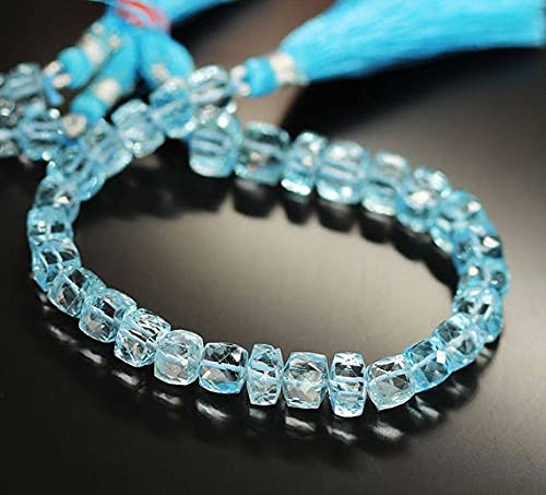 Perles de quartz bleu azur en cube facetté de haute précision pour joaillerie artisanale