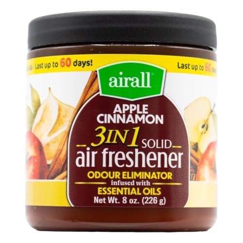 AIRALL 226g AIR FRESHENER SOLID 3 IN 1 ODOUR ELIMINATOR INFUSED WITH ESSENTIAL OILS APPLE CINAMON