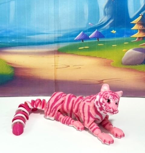 3D Printed Tiger, Animal Creature Flexible Tiger Toys, 6.5 Inches Articulated Fidget Animal for Home Office Executive Desk Decoration AT001-PINK