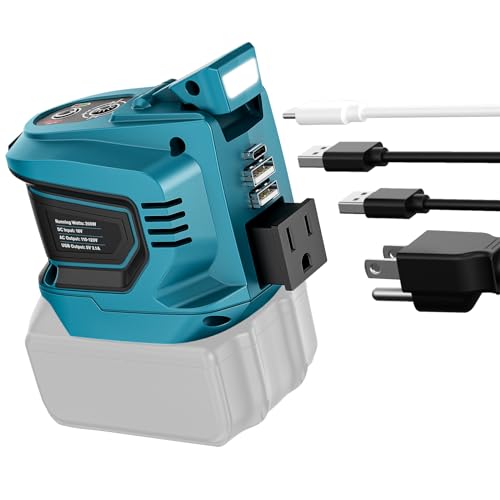 Image of Ecarke 200W Portable Power Inverter Compatible with Makita 18V Battery, DC 18V to AC 110V Power Station with 1 AC Outlet, 2 USB, 1 Type-C & LED Light, for Outdoor Emergency Use (No Battery)