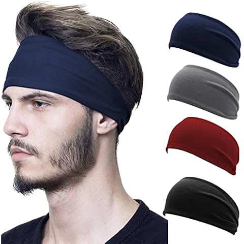 Unisun Sports Headbands for Men, Moisture Wicking Retractable Multifunctional Non-Slip Bandana Sweatbands for Running Cycling Yoga Hiking Fitness Workout Outdoor Activities Unisex Hairbands 4 Pack Cover