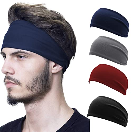 Unisun Sports Headbands for Men, Moisture Wicking Retractable Multifunctional Non-Slip Bandana Sweatbands for Running Cycling Yoga Hiking Fitness Workout Outdoor Activities Unisex Hairbands 4 Pack