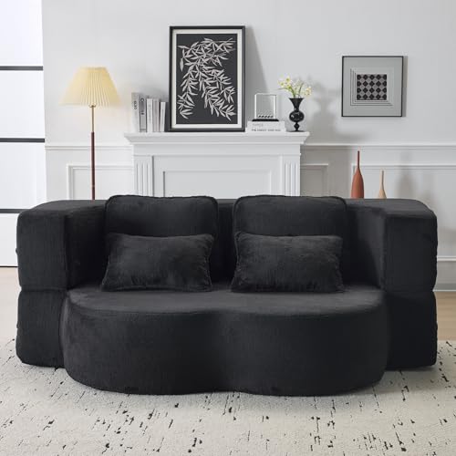 Sofá de suelo negro para salón con 4 cojines y colchón plegable 3
