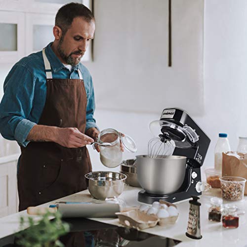 Stand Mixer, Cusimax 5-Quart Dough Mixer Tilt-Head Electric Mixer with Stainless Steel Bowl, Dough Hook, Mixing Beater and Whisk, CMKM-150, Black