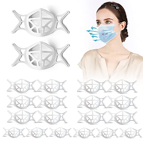 Upgraded 3D Face Silicone Bracket for Mask, Breathe Cup, Face Mask Cool Bracket with Turtle Shape for More Breathing Room/Inserts Keep Fabric off, Lipstick Protector for Face (20PCS) White