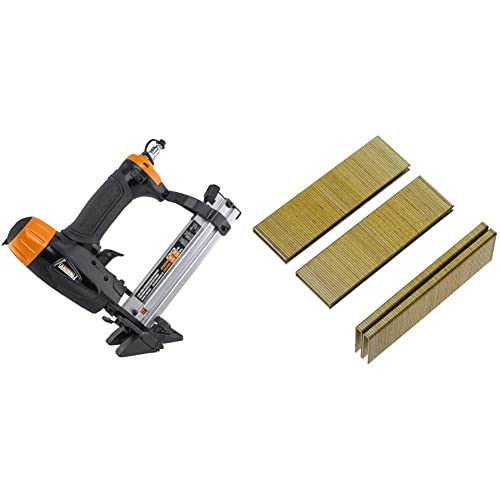 Freeman PFBC940 Pneumatic 4-in-1 18-Gauge 1-5/8" Mini Flooring Nailer/Stapler & NS18-125 18-Gauge Glue Collated 1/4" Narrow Crown Staples 1-1/4" L (1000 Count)